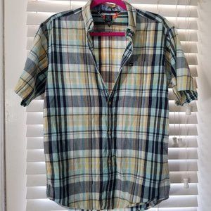 Tommy Hilfiger Men's L yellow and blue collared button-down casual